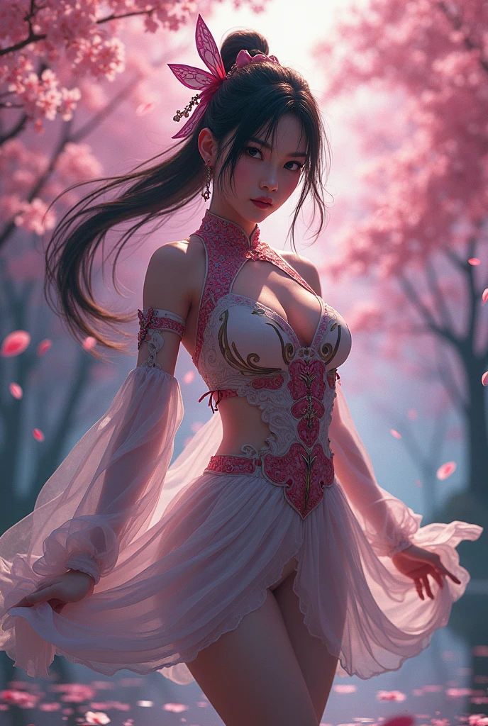 1girl, (full body),((upper body human, lower body resembling a horse waist up)), smile, beautiful lighting, best quality, masterpiece, ultra highres, photorealistic (watercolor style:1.3), (peony blossom background:1.4), wearing an elegant off-shoulder blue and white porcelain Hanfu gown,