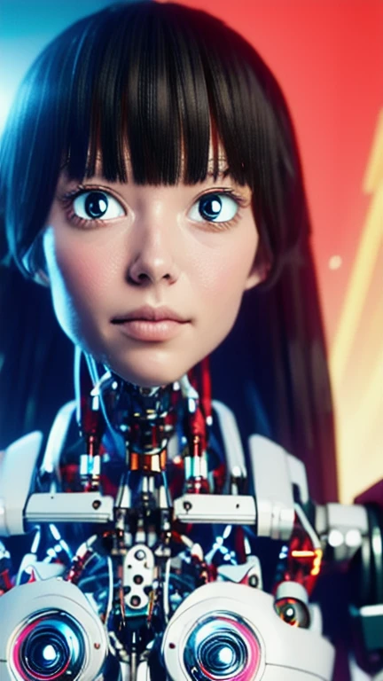 1girl, full body, solo, long hair, looking at viewer, blush, bangs, simple background, black hair, white background, red eyes, volume light, best shadow,cinematic lighting, Depth of field, dynamic angle, Oily skin, wires, (damaged, amputee, mechanical parts, severed hand, android, mechabare),  ((best quality)),((highly detailed)),masterpiece,absurdres,detailed face,beautiful face,((detailed eyes, deep eyes)), sawako, 1girl, black hair, solo, long hair, bangs, black eyes, blunt bangs, open mouth, hime cut, white t-shirt, black miniskirt, white socks, black shoes, full body, robotic joints, robot girl, broken robot,