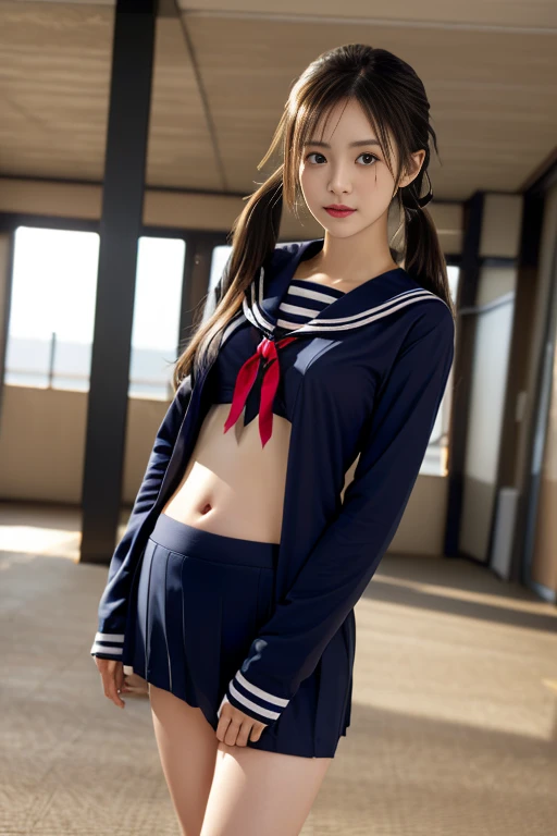 Best Quality,Photo quality,Ultra-high resolution,Professional Lighting,((1 high school girl))、Beautiful actress,Thin face,Healthy Skin,Japanese,,Best Quality,Photo quality,Ultra-high resolution,Professional Lighting,((1. High school girl))、Beautiful actress,Thin face,Healthy Skin,Twin tails、(Sailor suit:1.1),Small breasts,Natural Makeup,belly button,Tightening(Sailor suit:1.1),Small breasts,Natural Makeup,((belly button)),(Tightening)