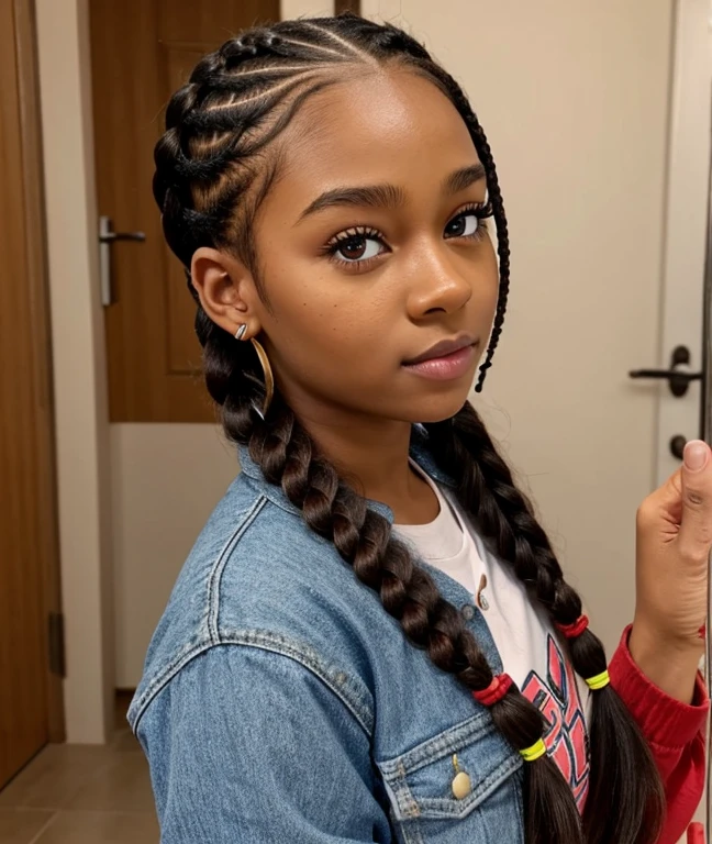 1 indigenous Brazilian , cabelo compridos pretos, with braids