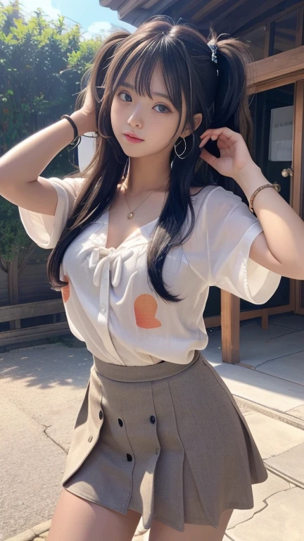 a 14 year old girl、Esbian、Mini skirt(fluorescent orange)、、、Eating candy