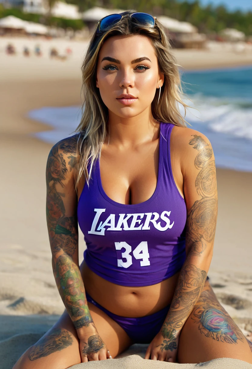 Tattooed sexy girl at tennis court