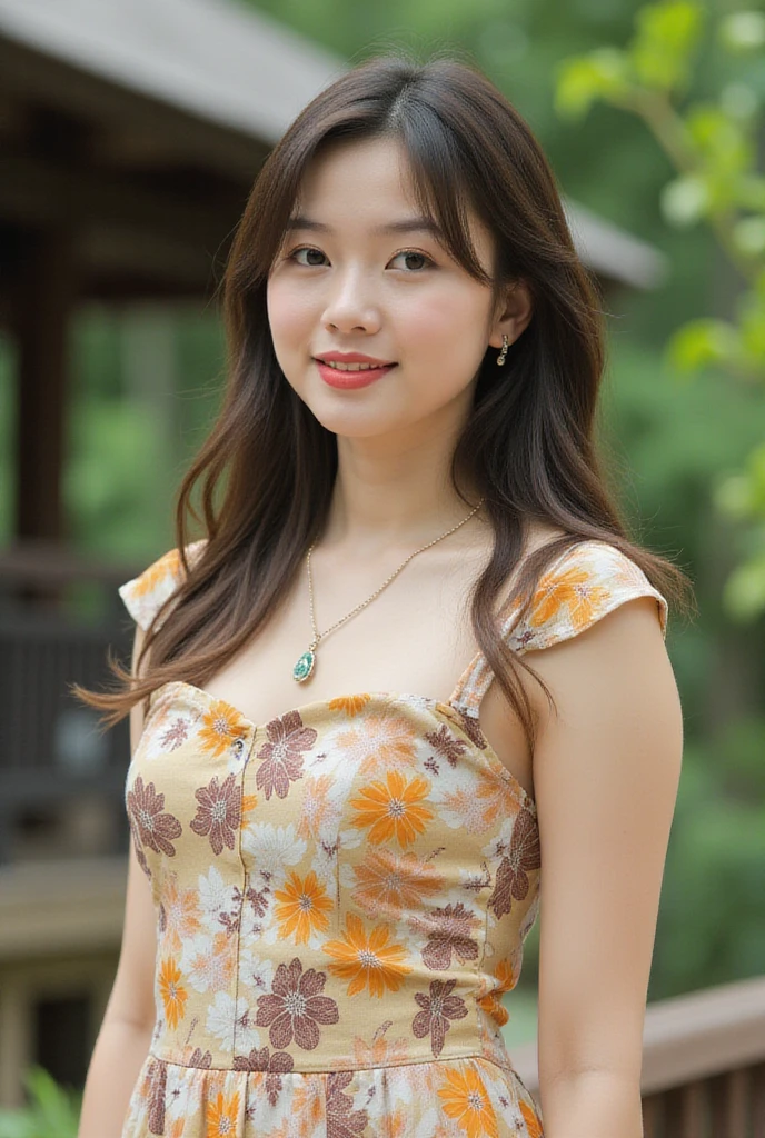 Realistic photo of beautiful Young Thai female ,dress ,outdoor