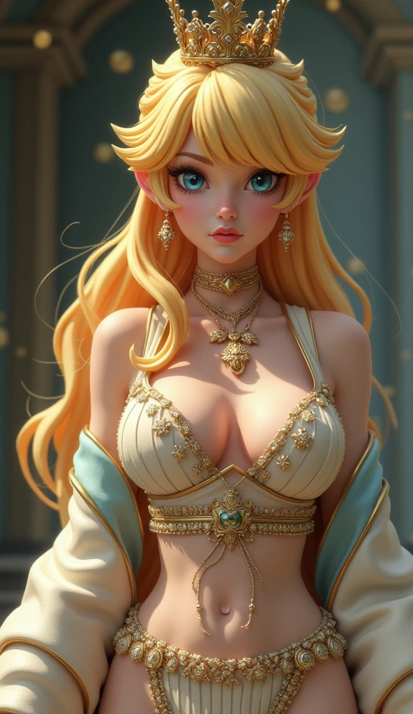 best quality, masterpiece, high resolution, 1girl, hair ornament, necklace, jewelry, Beautiful face, upon body, tyndall effect, photo realistic, dark studio, rim lighting, two tone lighting, (high detailed skin:1.2), 8k uhd, dslr, soft lighting, high quality, volumetric lighting, candid, Photograph, high resolution, 4k, 8k, Bokeh, medium breasts, (light pink lips), full body, blonde haired, blue eyes, (high detailed fingers:1.5), breasts out,