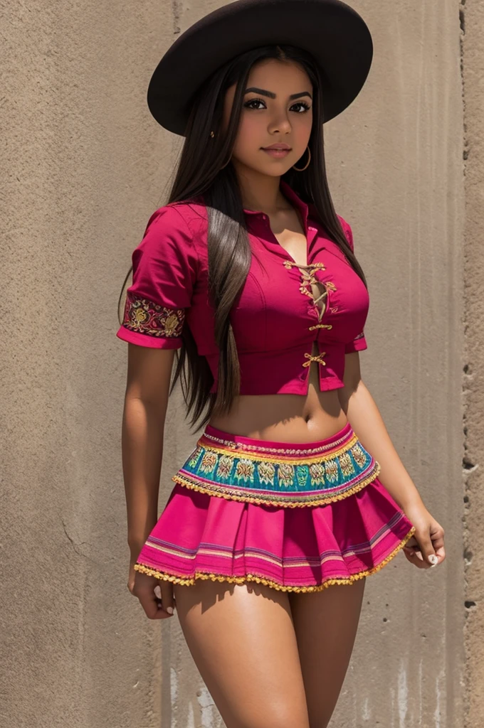 mexican girl, outfit charro, miniskirt, 