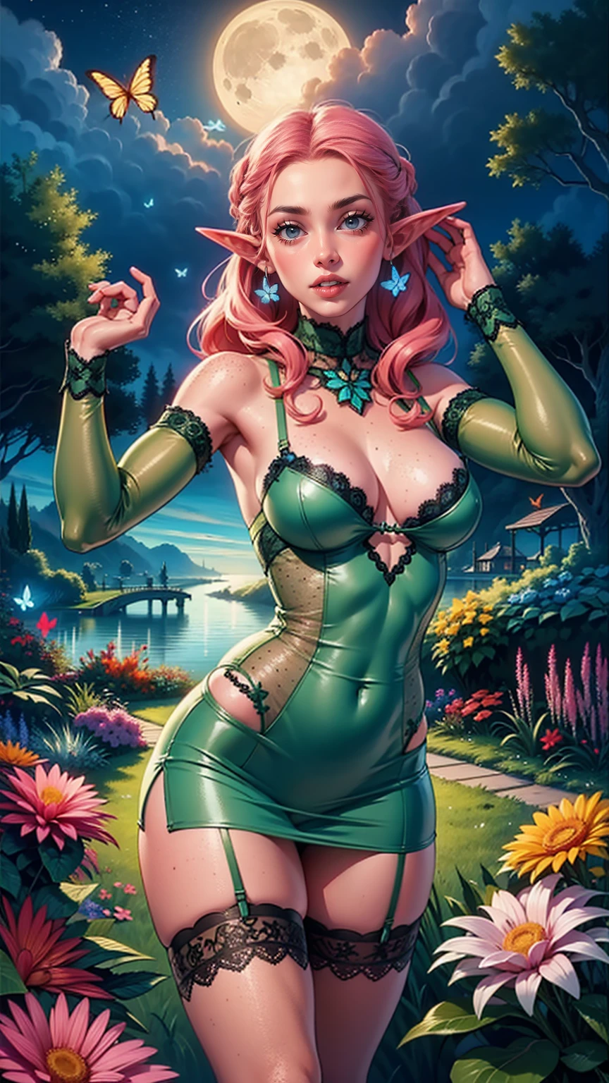 A glorious sunrise,stele, heart, Rainbow Spectrum, fund, in mint white lavender chic hair, cake, mixed language_SMS, (beautiful and clear background:1.2),, fantastic paintings , Lace eye with high detail, braids longas, braid, kosmos, Galaxy, long hair, cool hairstyle, Plant flora, amorous, Amemos, cabelo ultra detaild, best qualityer, tall quality, high resolution, detail enhancement, ((most beautiful image in the world)), work of art, best qualityer, detail enhancement de alta qualidade, ((most beautiful image ), shiny hair, ultra chic printed dress, Stampa Flores, mesh pantyhose,, arte de stjepan sejic, arte de j scott campbell, art by Guillem March, arte por citemer liu, 4K, high resolution, comic book character, comic, high quality detailed, style of ::2.0 style of ilustração comix,tattoo style, tall quality, high resolution, detail enhancement, 8K, High definition, best qualityer, tall quality, high resolution, detail enhancement, 8K, High definitionR, sharp focus, ultra detaild, perfect lighting, curvy body, Lush breasts, Curvy hips,Tia shows to have a very slender figure. She has grayish-white hair , she has short hair and big light green eyes. sitting on the devil's throne wearing devil horns and a sexy and hot outfit. Underneath it are many snakes and behind it there are many demons. Terror and darkness. realisitic, top-quality.