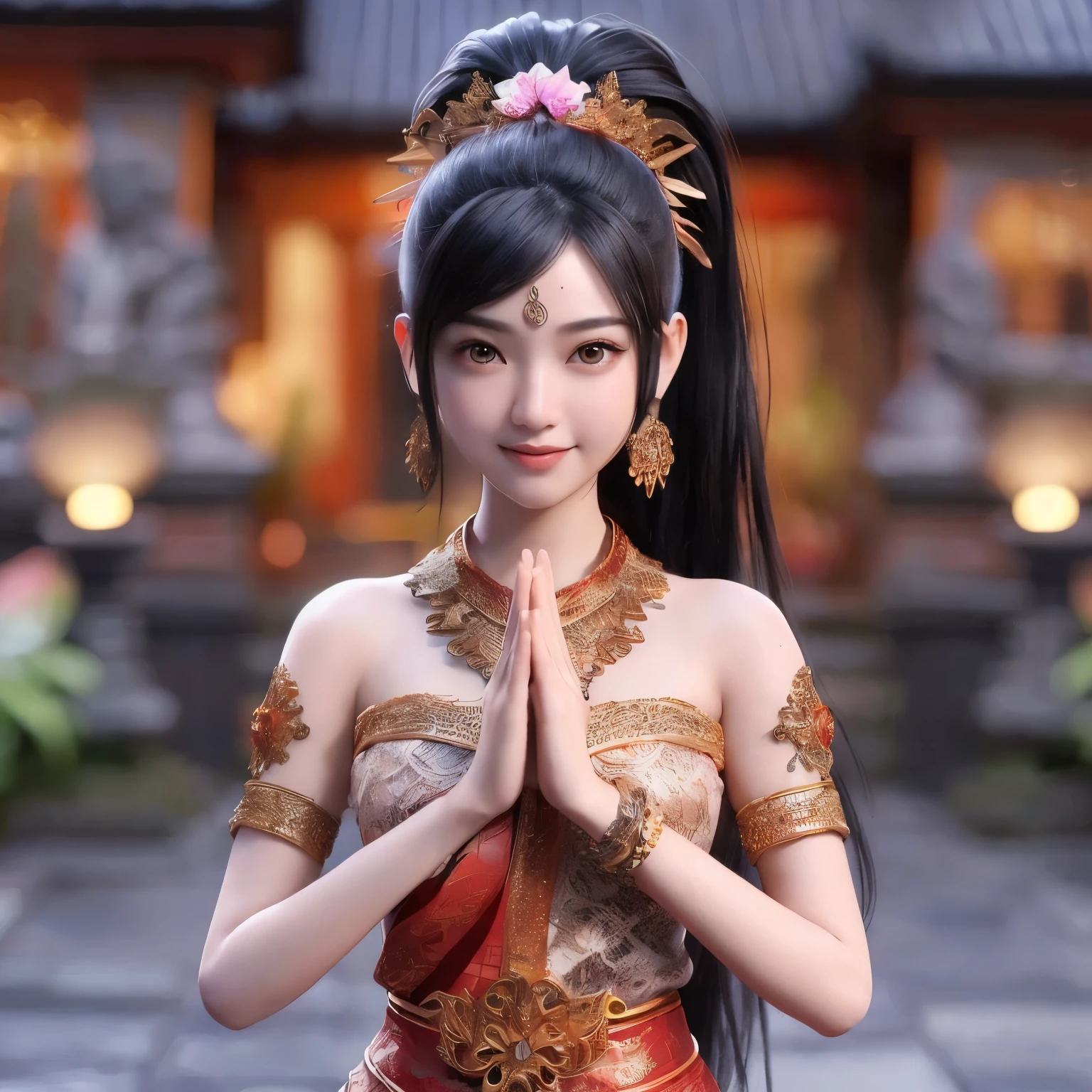 Top Quality, Masterpiece, Ultra High Resolution, (Photorealistic: 1.4), Raw Photo, 1 Girl, Black Hair, Glossy Skin, 1 Mechanical Girl, (((Ultra Realistic Details)), Portrait, Global Illumination, Shadows, Octane Rendering, 8K, Ultra Sharp, Intricate Ornaments Details, realistic skin, sweat effect, ((wearing Headphone)), very intricate detail, realistic light, CGSoation trend, brown eyes, glowing eyes, matte black and glossy orange mechanical bodysuit, Long hair, black hair, Ponytail hair, full body shot, spaceship bridge background, dynamic pose, smile, 