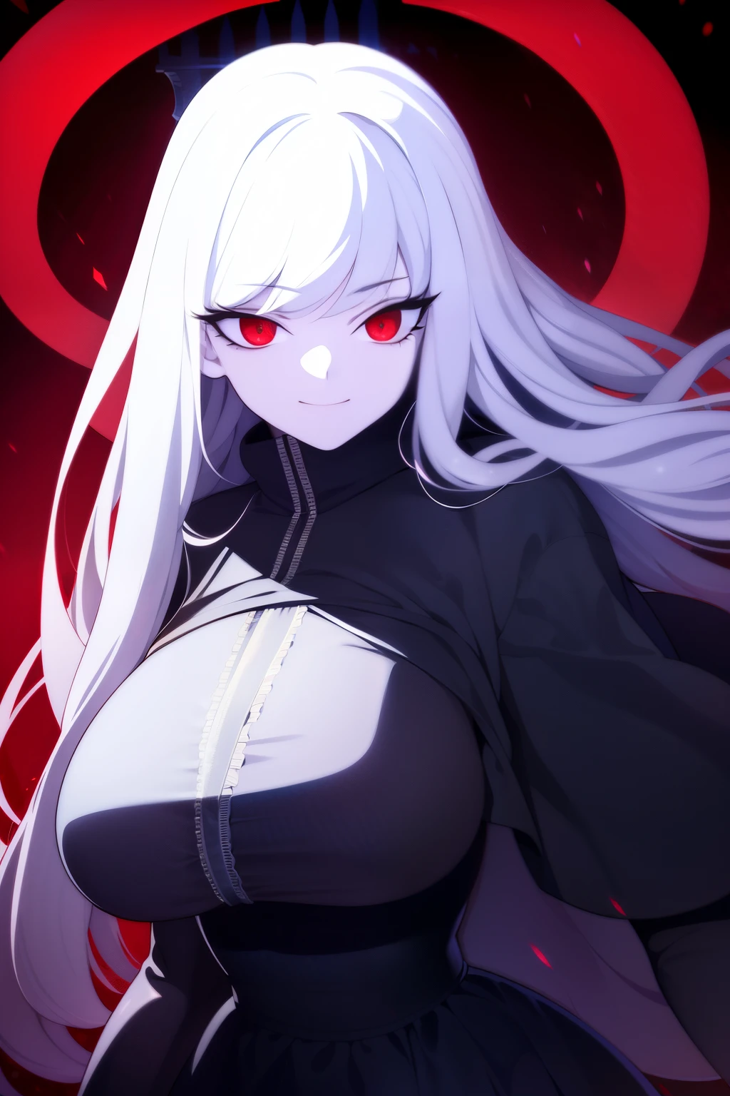 Woman long white hair red eyes big breast lightsaber