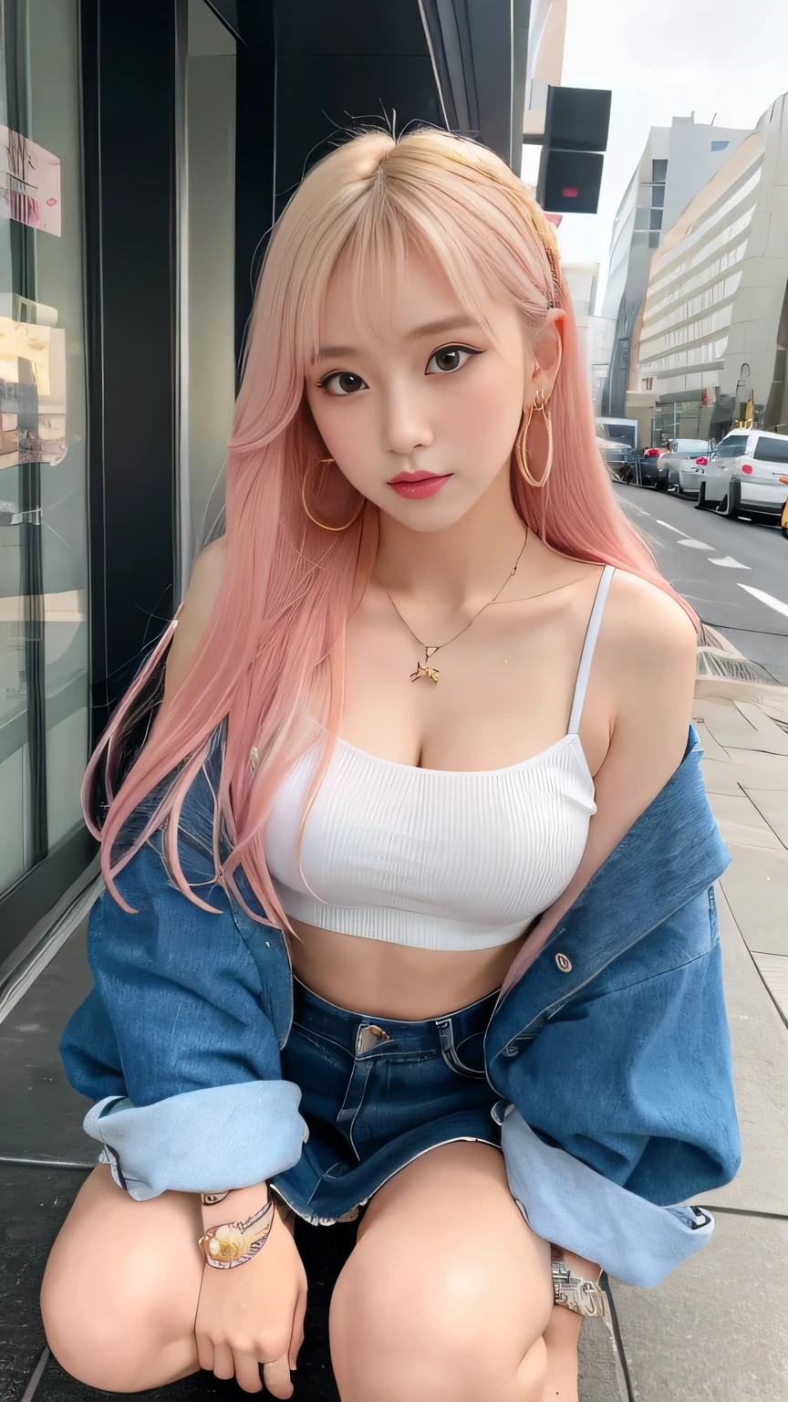 ((midnight, need, 8K, masterpiece:1.3)), Full body female, Leg length, Key Points:1.2, Beautiful woman,Have a perfect body:1.4, Lean abdominal muscles:1.1, ((Pink Hair, Large Breasts:1.3 )),Cleavage and NSFW, (cute)(White tight T-shirt, Denim straps, Sitting on the sofa), ((City night scene, roof:1.3)), Double tail,Blue Hair,Red Eyes,Highly detailed face and skin textures, Exquisite eyes, Double eyelids,actor 👀 :8,Japanese Goddess, Skin is moisturized and bright!!,Realistic perfect body