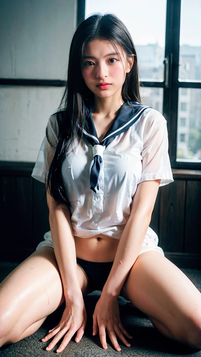 (8k、RAW Photos、Best Quality、masterpiece:1.2)、(Realistic、Realistic)、Masterpieces are not organized, Ultra-high resolution(Realistic:1.4),1 girl,Slender body、Medium Chest,Wet長い髪, ((heavy rain, fog, Wet, See-through)),(Sailor suit、High School Uniform,nounderwear),Dimly lit room,Woman with sex toy between her legs, Struggling to operate the Tobiko remote control,Between her legs、A splash of seductive love juice drips down., which is coating the underwear and inner thighs.She blushed and looked at me.,underwear,City view、Pressure;I can&#39;I can&#39;I can&#39;I can&#39;I can&#39;I can&#39;I can&#39;I can&#39;t stand it,Add some sparkle to your eyes、Skeleton Accuracy