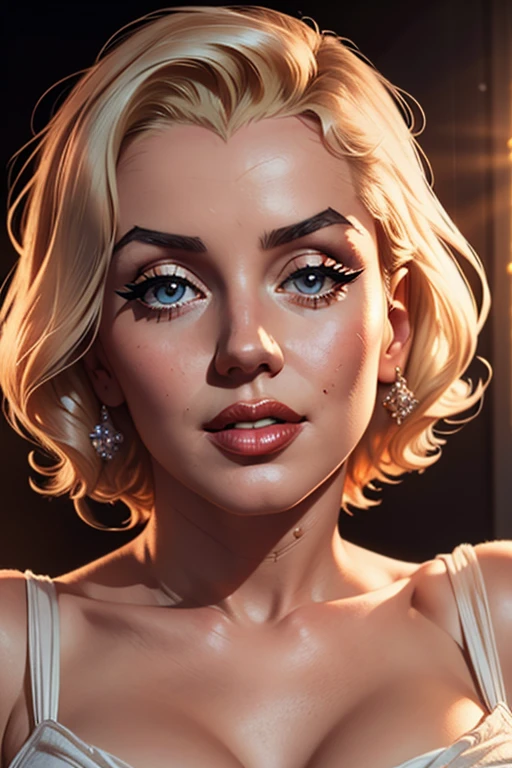 a beautiful woman, Marilyn Monroe, white dress, sensual, detailed face, detailed eyes, long eyelashes, beautiful lips, cinematic lighting, dramatic pose, photorealistic, high quality, 8k, hyperrealistic, intricate details, warm colors, chiaroscuro lighting, dramatic shadows, ethereal, dreamlike