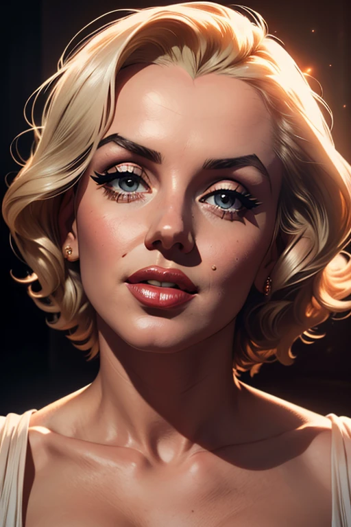 a beautiful woman, Marilyn Monroe, white dress, sensual, detailed face, detailed eyes, long eyelashes, beautiful lips, cinematic lighting, dramatic pose, photorealistic, high quality, 8k, hyperrealistic, intricate details, warm colors, chiaroscuro lighting, dramatic shadows, ethereal, dreamlike