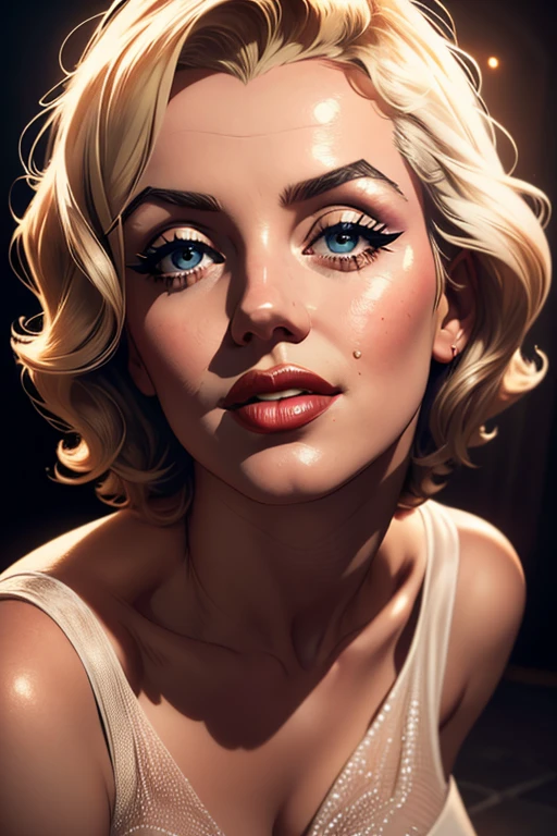 a beautiful woman, Marilyn Monroe, white dress, sensual, detailed face, detailed eyes, long eyelashes, beautiful lips, cinematic lighting, dramatic pose, photorealistic, high quality, 8k, hyperrealistic, intricate details, warm colors, chiaroscuro lighting, dramatic shadows, ethereal, dreamlike, full body