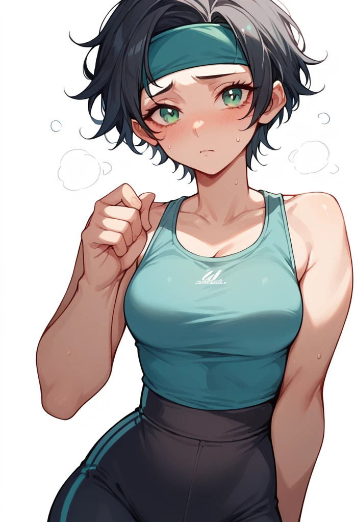 ((young girl ,short stature,gyaru)) ,flat chestembarrassed, flushed, flushing,black hair,cowboy shot,yoga wear,nsfw,heavyset,curvy