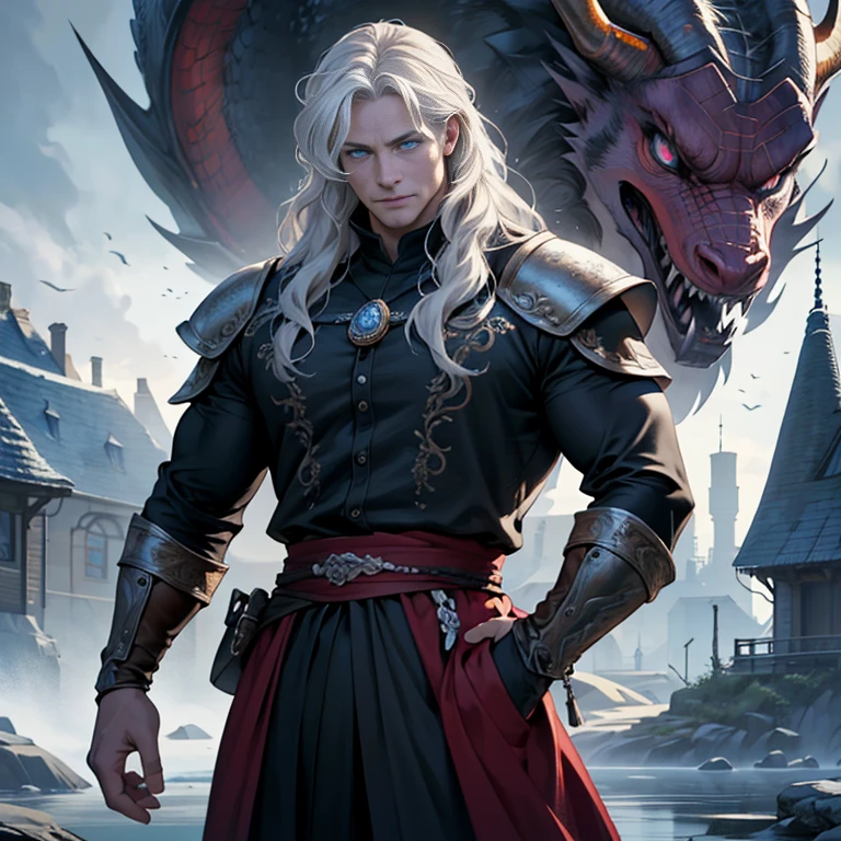 ((Best quality)), ((masterpiece)), ((realistic cartoon)), ((perfect character)):

In this stunning and highly detailed realistic cartoon, we present a male Targaryen house from the series House of the Dragon. The man stands tall, 2, and powerfully built, He has long-medium silver hair and he has a stern face. He had blue eyes, wore a black wardrobe, and had a strong balanced muscle body.


Every element of this masterpiece is carefully designed to create a sense of realism and immersion. The intricacies of the man's clothing, the mesmerizing effects of the area around him and he was in Winterfell, and the level of detail in his weathered face all contribute to a captivating visual experience. This artwork is presented in stunning UHD resolution, allowing you to appreciate every nuance and intricacy in breathtaking detail.

Eye level, scenic, masterpiece.