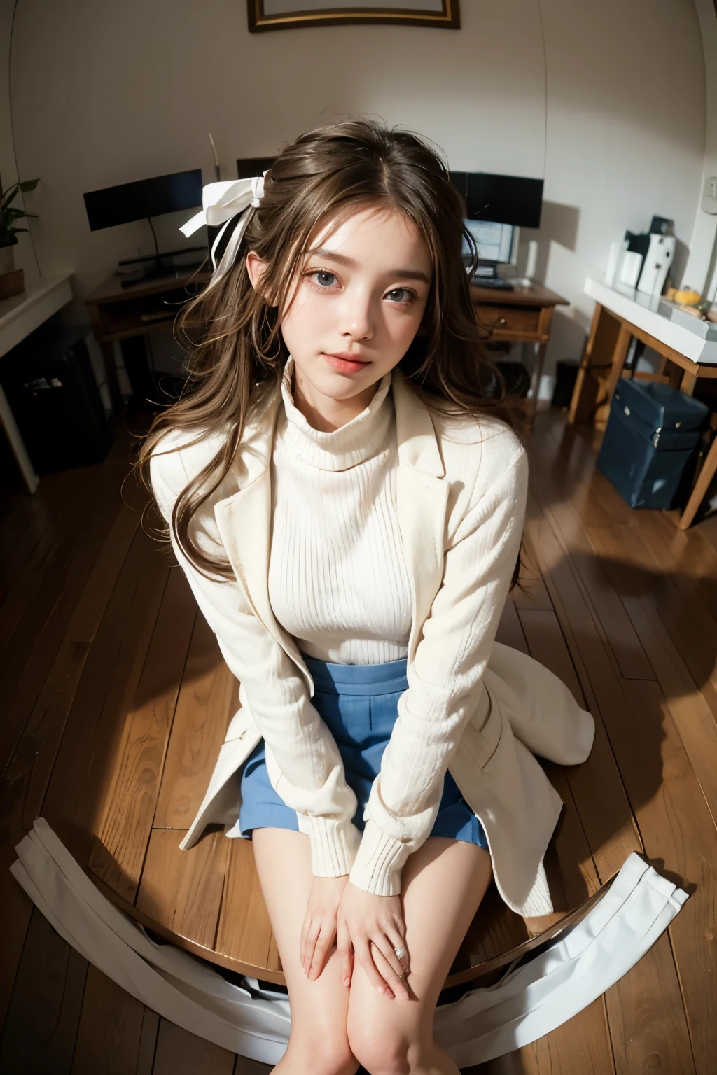 Top image quality、Raw photography、超A high resolution、An 18-year-old woman、Shooting for one person only、modelshoot、Autumn outfit、Fashionable clothes、school uniform beautiful details eyes、Very long and slender eyes with beautiful eyelashes and beautiful double eyelids、very slender legs、Shorthair with light brown hair、very slender physique、Gray walls