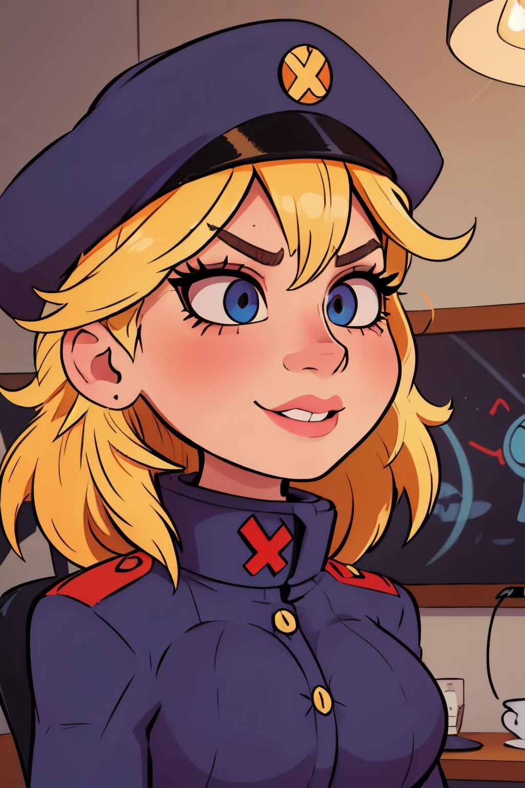 1girl, black uniform, captain's hat, confident pose, beautifully detailed eyes, long eyelashes, captivating gaze, beautifully detailed lips, alluring girl, vivid colors, skillfully executed lighting, studio lighting techniques bringing out the girl's features and the overall mood of the scene., masterpiece, anatomically correct, high quality, best quality, high details