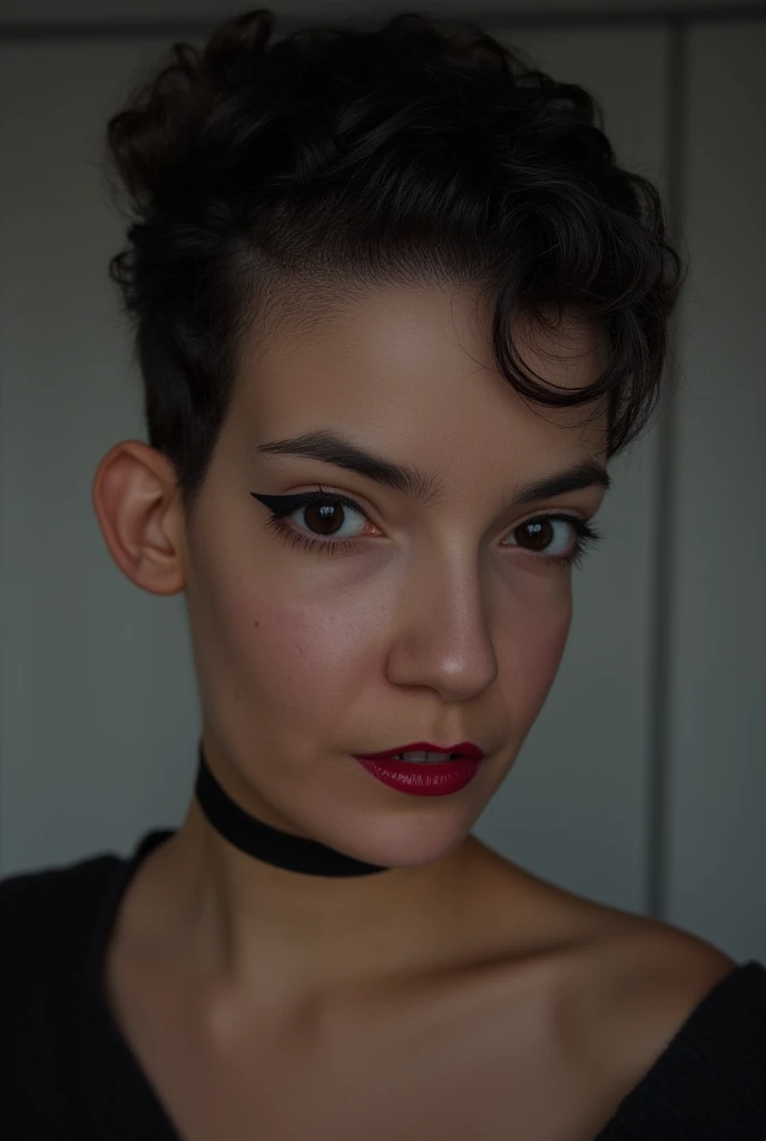 Woman maid,red lipstick, black eyeshadow, 