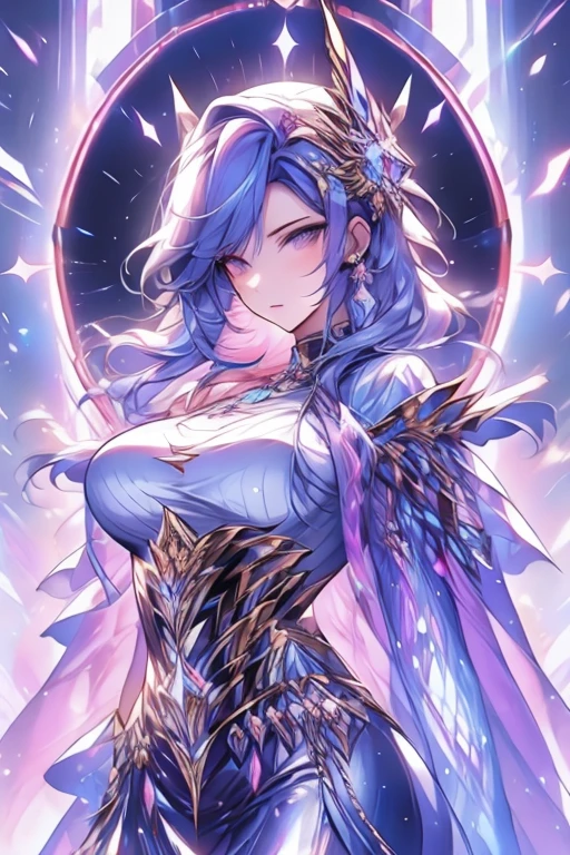 ((highest quality)), ((masterpiece)), (detailed), （Perfect Face）、The woman is an alien named Mercury, wearing a gorgeous alien dress decorated in purple and black with gold, with short blue hair and a completely alien body.、The woman is happily embracing and kissing the powerful alien king.