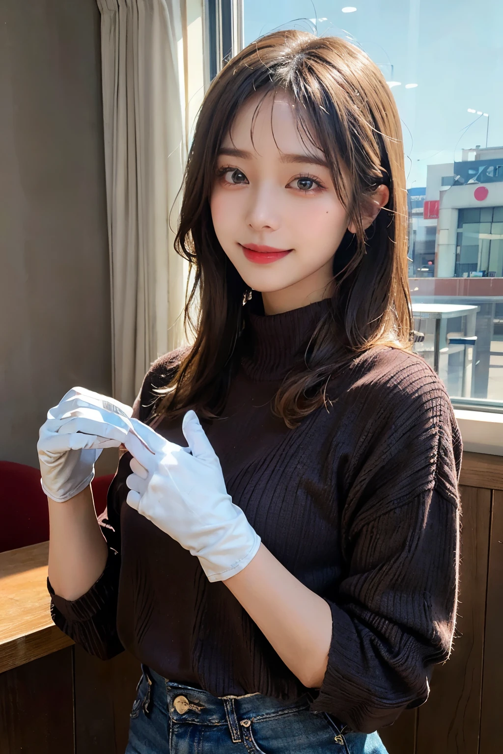 (top-quality、超A high resolution:1.2) (Black leather sleeveless dress:1.1)(White Gloves) Event Venues、Photos of beautiful Japan women