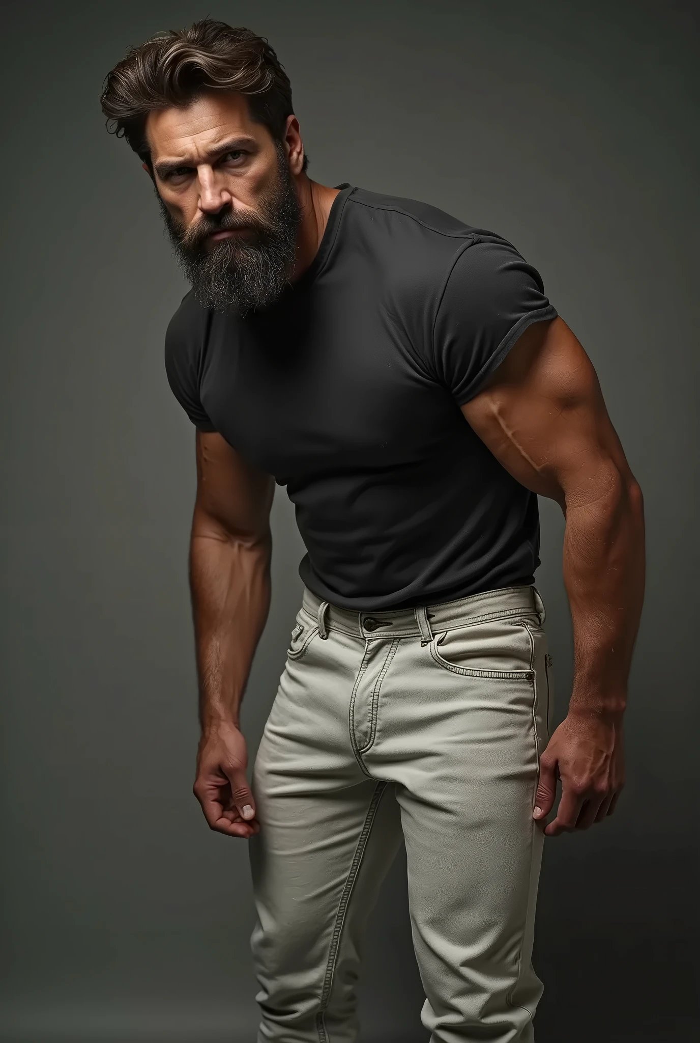 Beautiful hairy man takes off his shorts and puts them in his mouth