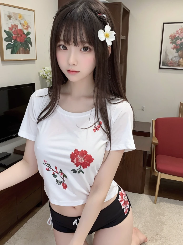Mix 4, The 20th, 一人in, shirt, expensive_Heel,full_body, look_in_Viewer, (8K, Raw photo, highest quality, masterpiece:1.2), (Realistic, photoRealistic:1.37), professional lighting, photon mapping, Radio City,Physically based rendering、body操服(White T-shirt with lines on the cuffs)and put on bloomers、wearing red bloomers、High leg bloomers、Simple bloomerischievous Smile、Young Japanese Woman、Super big 、Nipple erection、expensive socks、sneakers、Sexy pose、Spread your legs、bodyにフィットしたブルマ、full body portrait、Bloomers that fit into your crotch、