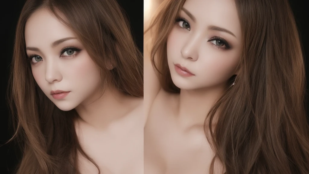 Tabletop、Close-up shot of face、(8k、RAW Photos、Best Quality、masterpiece: 1.2)、Gothic Makeup:1.4、Beautiful big brown eyes、Glowing White Skin、A very cute and very beautiful young woman、((Big Breasts:1.2))、sexy leather jacket、Luxury accessories、Blurred black background:1.5、Photo Studio、Cinema Lighting、Professional Photographer