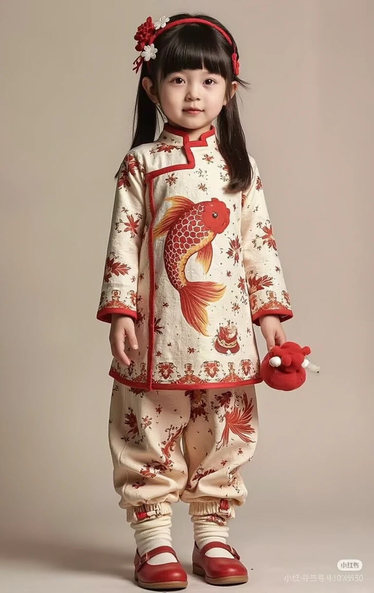 A cute baby girl, wearing Chinese dress, at a Chinese new year festival, beautiful