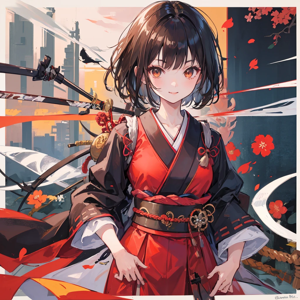 (masterpiece, highest quality, highest quality, (No text), Beautiful and aesthetic:1.2),No text,アニメ、BREAK,One Girl，Black Hair Girl　short hair　older sister　choker　Beautiful eyes　Red eyes　cool　smile　Red and Black　Black jacket　profile　mini skirt　whole body　In town