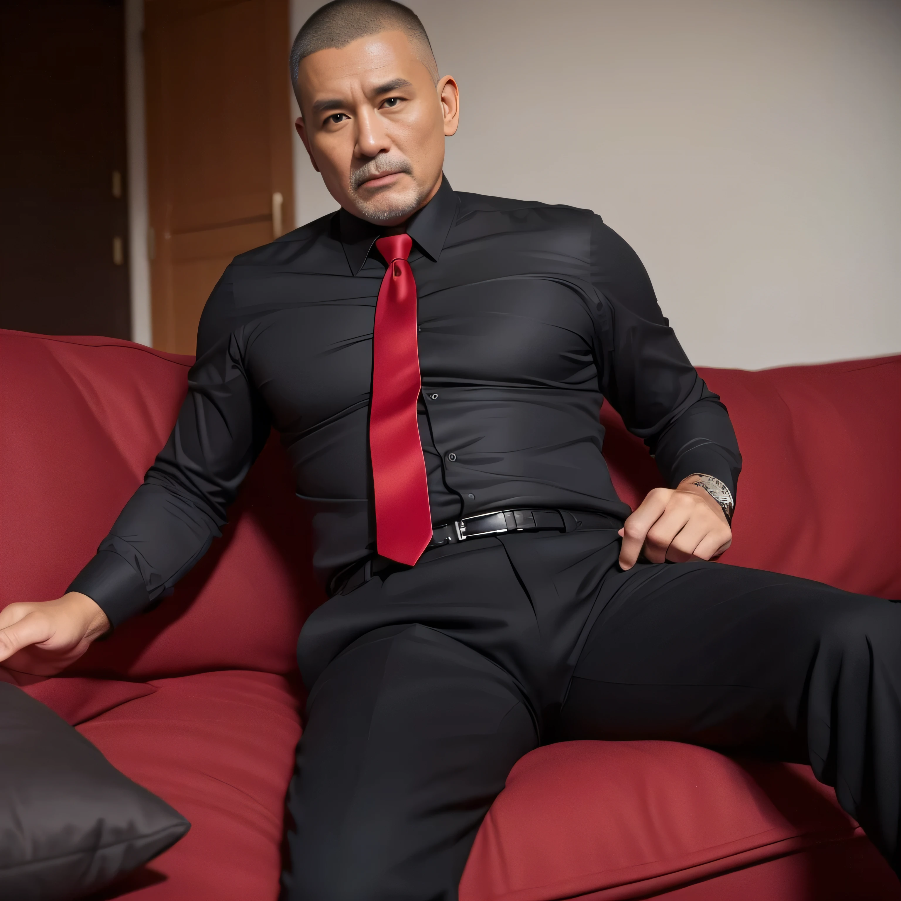 40 years old,Hidetoshi Nakata,(Kogoro Mori 1.3),Oriental face,whole body,Lean,muscle,Sitting,Legs open,White socks,Baldhead ,transparent,Thick body hair,White lingerie,Topless,Densely hairy,Fortitude,HD,With a mustache