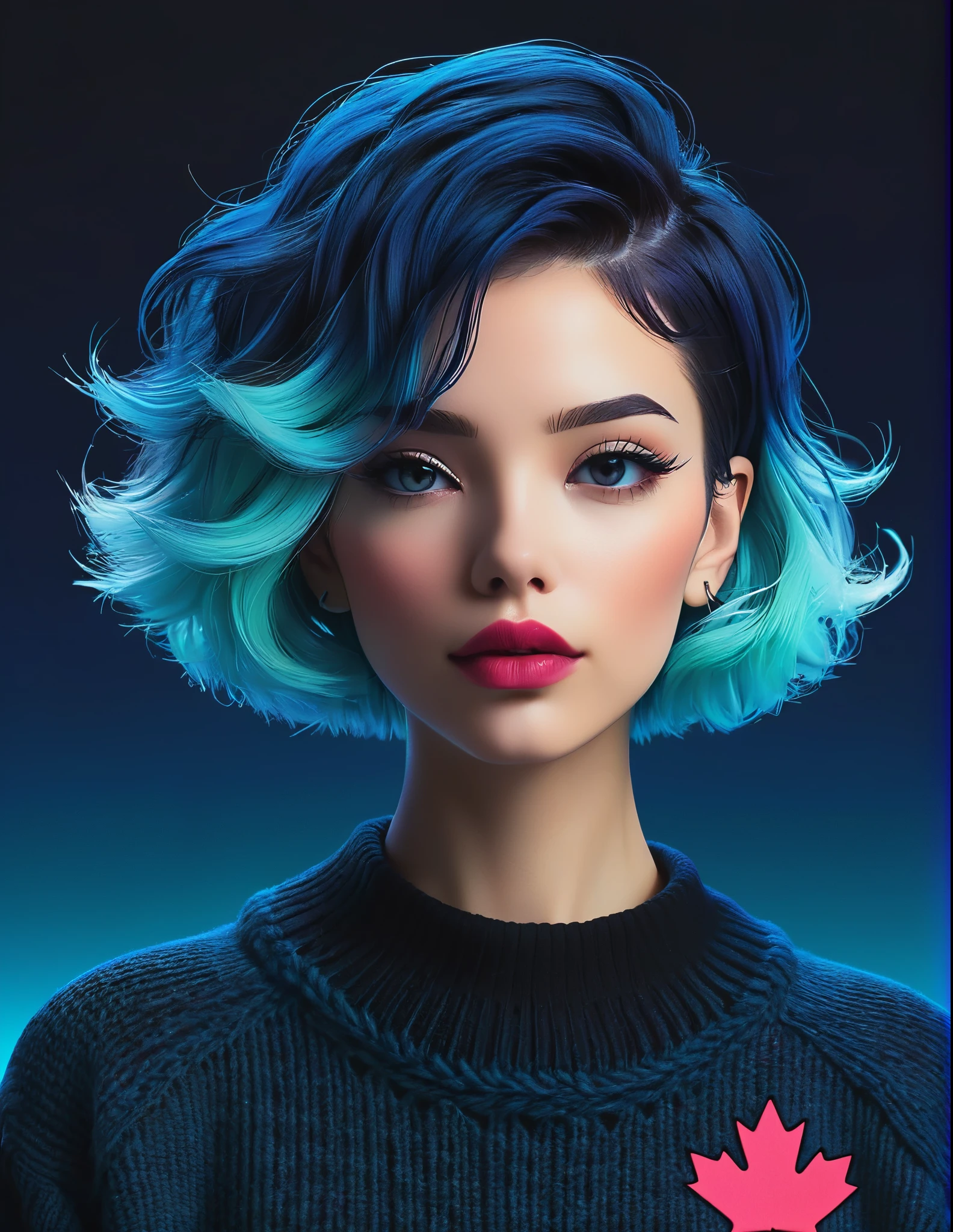 a girl, bob hair, blue hair, curly hair, thin eyelashes, red lips, detailed eyes, detailed irises, black sports clothes,
sam yang, <lora:samdoesartsSamYang_offsetRightFilesize:1>