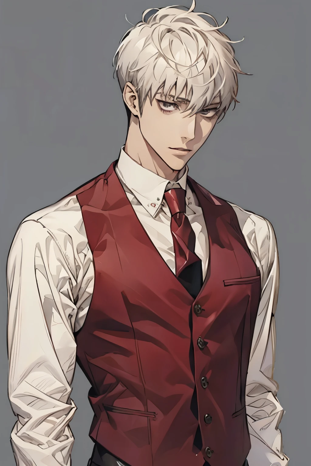 Very Short Hair、male、Handsome、good looking、（White background）、Wearing a vest over a shirt、Akihiko Sanada、tie