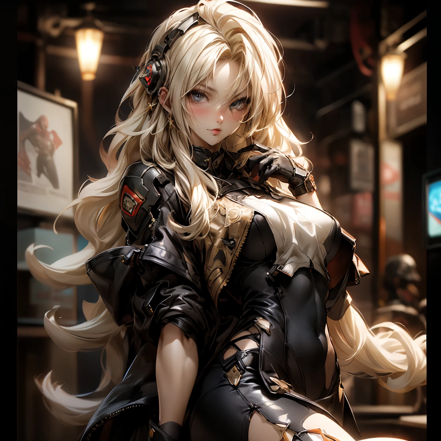 a woman in a black and gold outfit sitting on a ledge, blonde garota de anime com cabelo comprido, deusa dos animes, portrait of a female anime hero, sedutor elfo princesa cavaleiro, garota anime sedutora, personagem feminina de anime, linda mulher de anime sedutora, arte oficial do anime, garota de anime com cabelo comprido, arte principal do anime, light novel epic art cover