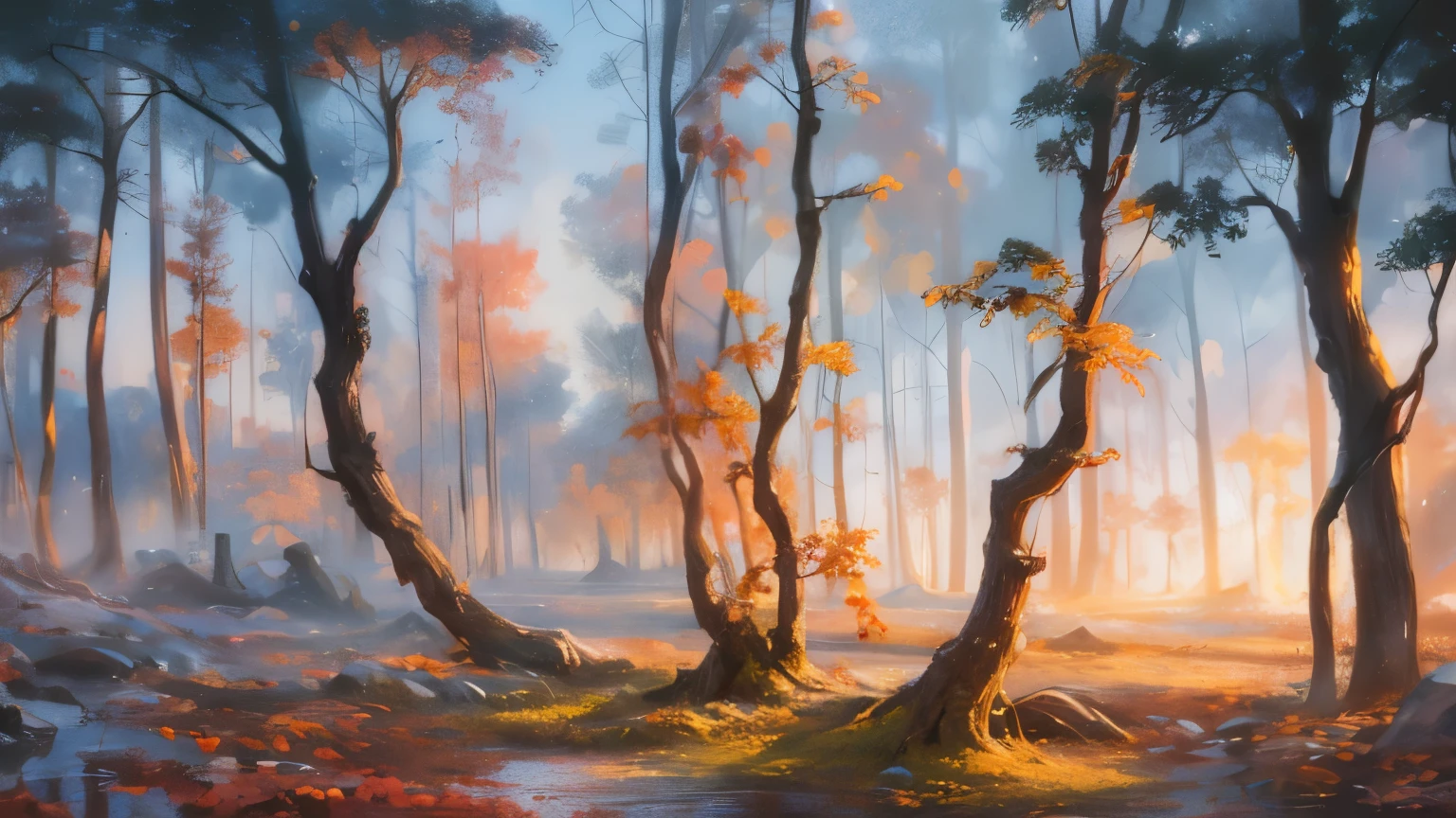 Create a serene and tasteful image featuring a nude blonde woman standing amidst an autumn forest. The forest is depicted with vibrant hues of red, orange, and yellow foliage, evoking the beauty of the fall season. The woman, with a serene expression, stands gracefully among the trees, her nudity depicted in a natural and respectful manner. The composition highlights the contrast between the natural beauty of the forest and the human form, inviting viewers to appreciate the harmony between the two
