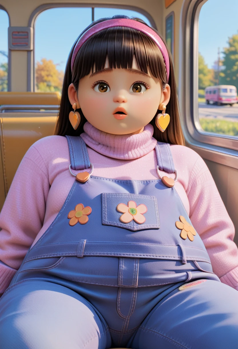 Abby_Park ,

Chubby , Plump, long black hair, hair with bangs, brown eyes, overalls , pink sweater , hair band, heart earrings

score_9, score 8, score 7, score 6,

1 girl, medium breasts, 

looking at the viewer, sitting on the bus, spreading his legs,