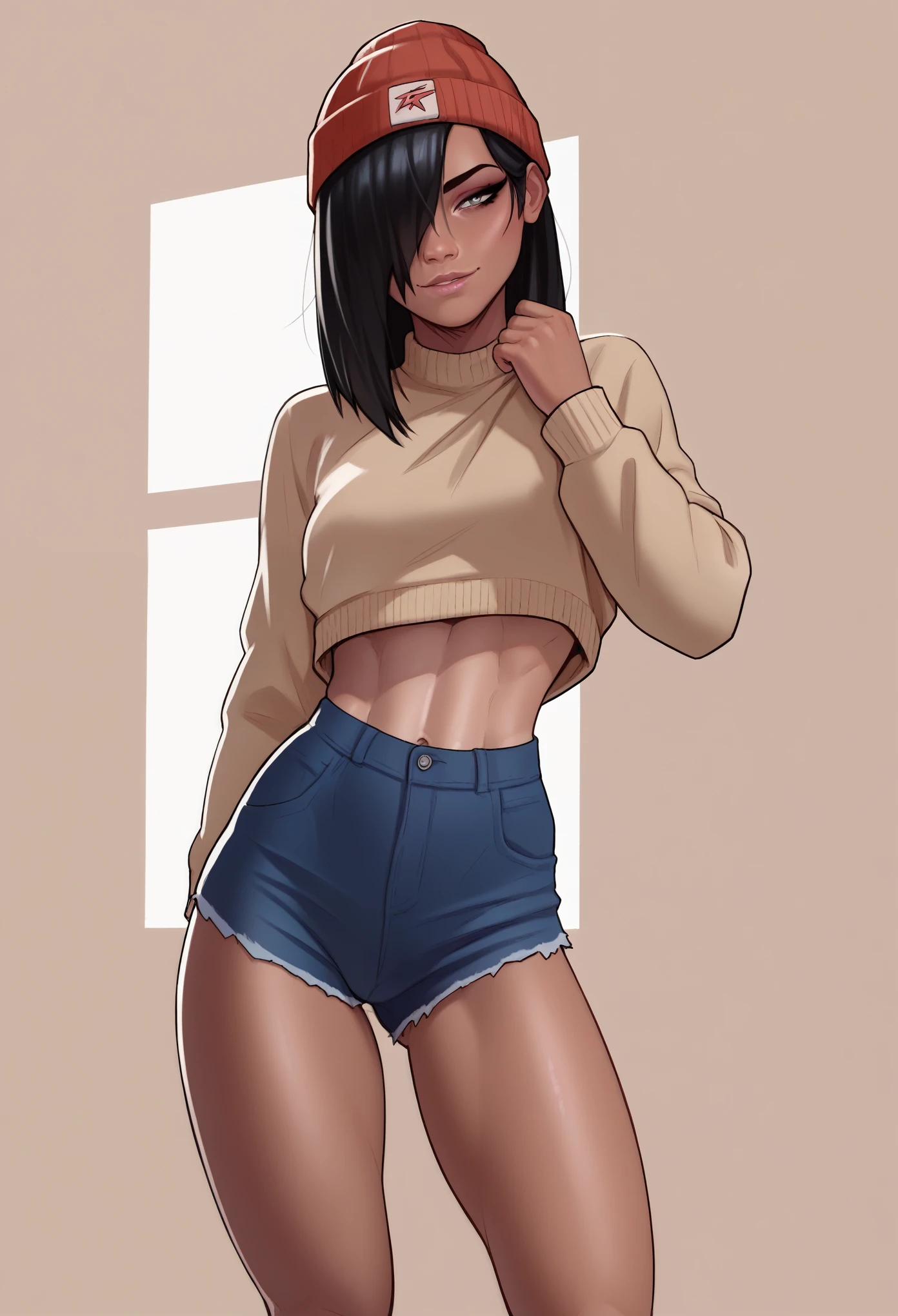 score_9, score_8_up, score_7_up, score_6_up, score_5_up, score_4_up,1girl, dull brown sweater, tan skin, standing, long black hair, hair over one eye, red beanie, looking at viewer, classroom background, realistic anatomy, high resolution, high quality, super detailed, sharp focus, perfect lighting, perfect colors, perfect perspective, balanced composition,
