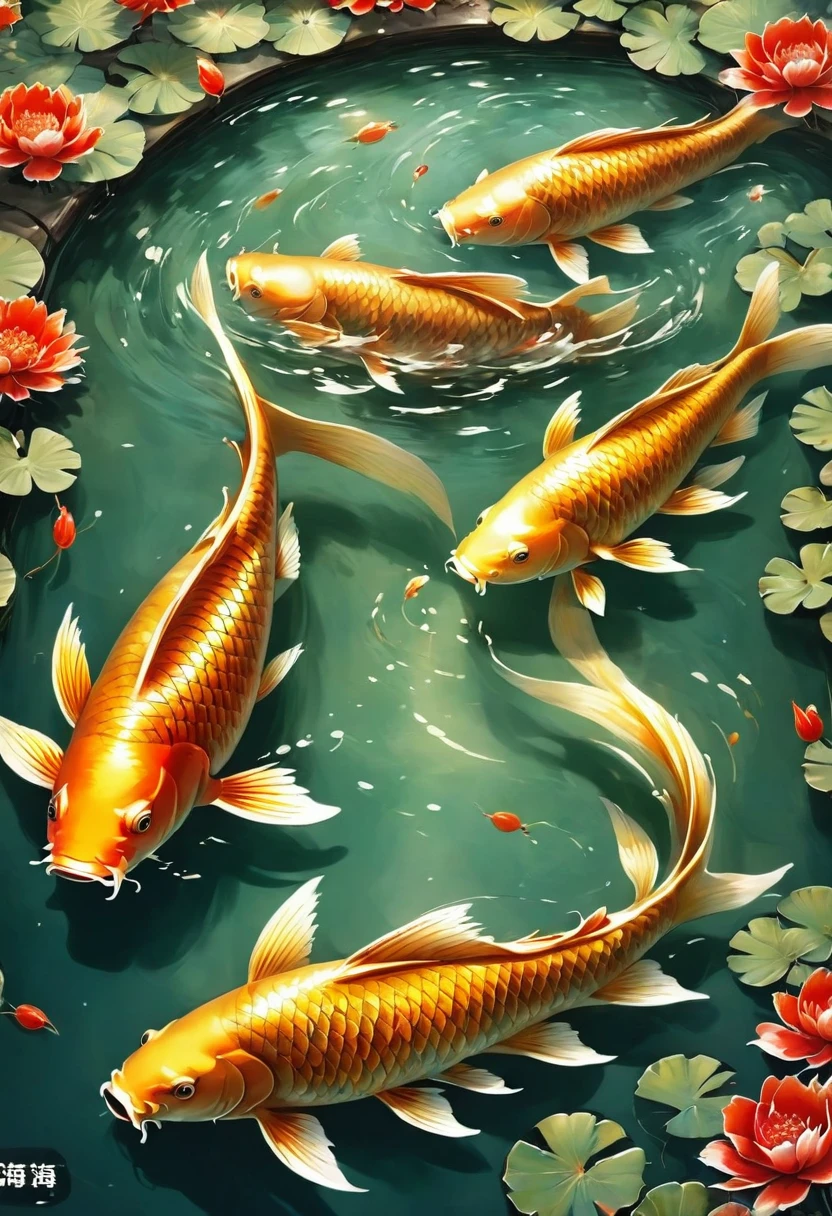 Carp in art Carp swimming in the pond Ink carp