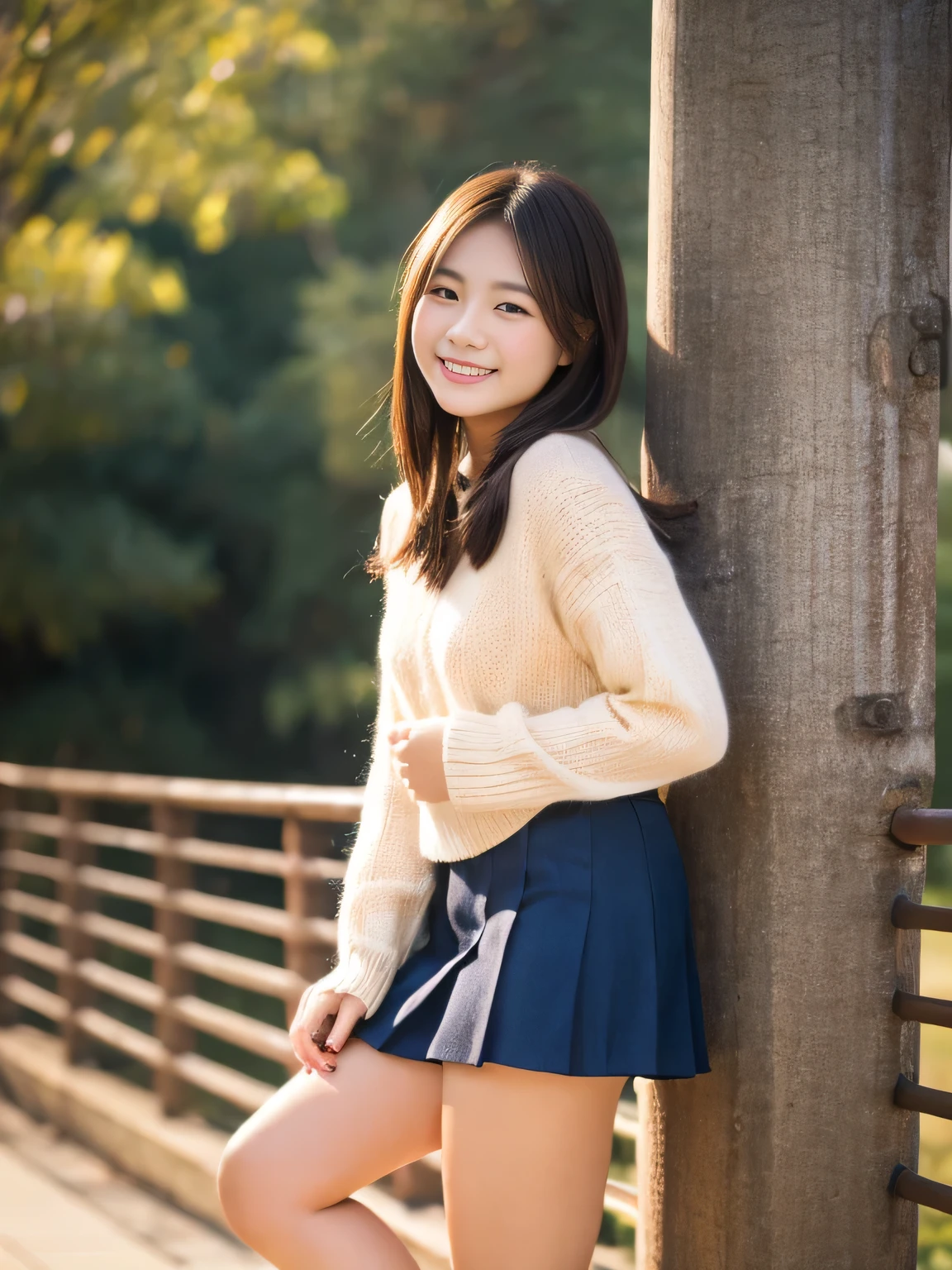 laughter:1.5、I can see white pants:1.5,brown hair,
