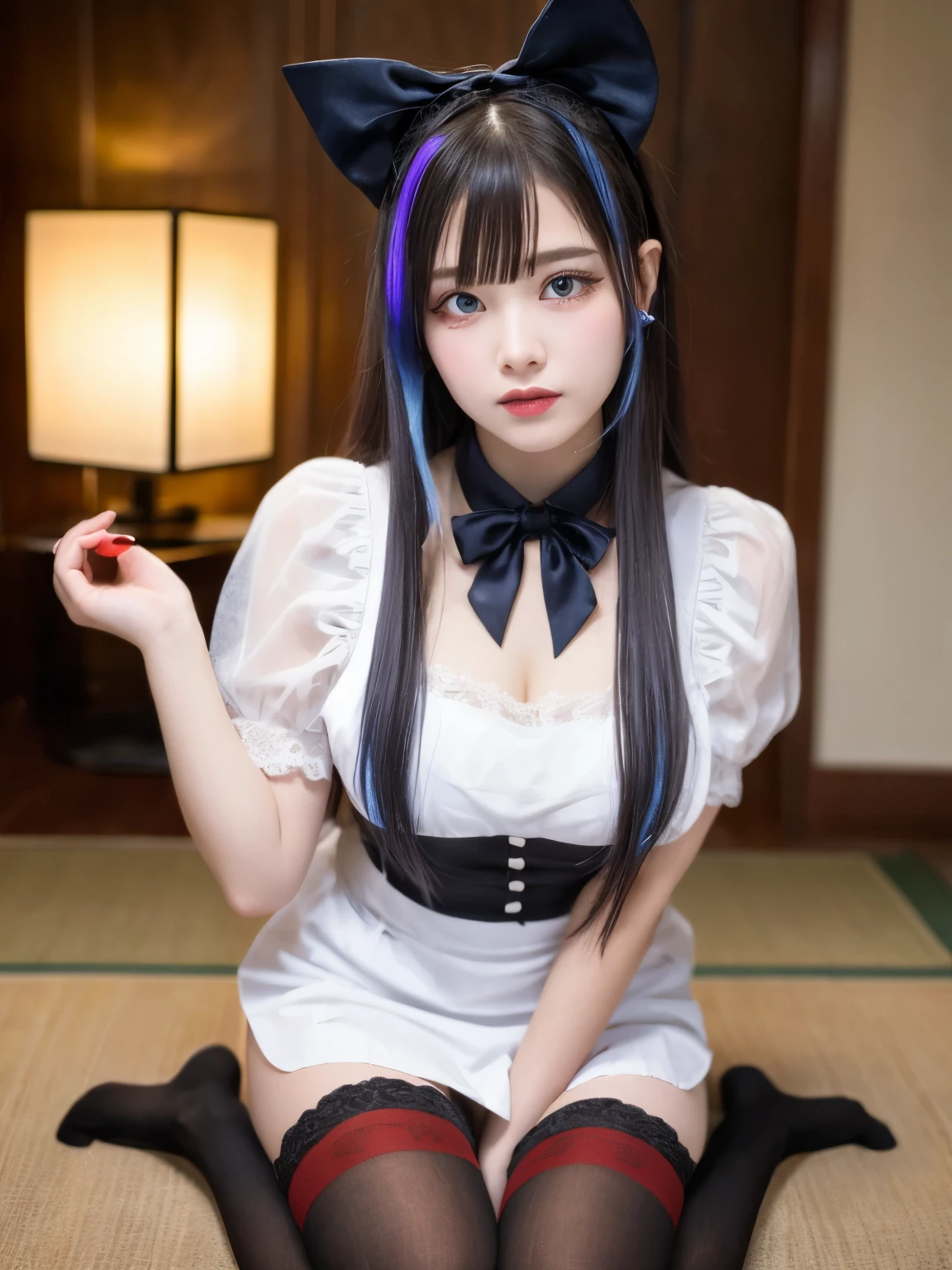 (Best-quality, Masterpiece, Ultra-High-Resolution, (Photorealistic:1.4), Raw Photo, depth of field, professional lighting, perfect anatomy, extremely details), 1girl, 15-years-old, the most famous Japanese idol, sitting on chair at dressing room, wearing stage costume with cute-design, ((((feeling very strong sexual arousal and very strong sexual pleasure)))), (extremely cute face like the most popular Japanese idol, ((extremely cute and extremely big black-eyes)), extremely cute hair, extremely cute skins), extremely cute long-eyelashes, extremely cute lips, looking at viewer, ((detailed stage-costume-with-cute-design))