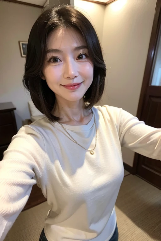 Beautiful handsome woman, ((top quality, 8k, masterpiece:1.3)), pretty woman, 1 woman, huge breasts:1.3, slender figure:1.1, elastic dark brown hair, (shower, wet body, wet clothes:1.1), very detailed face, detailed lips, detailed eyes, double eyelids, cleaveage