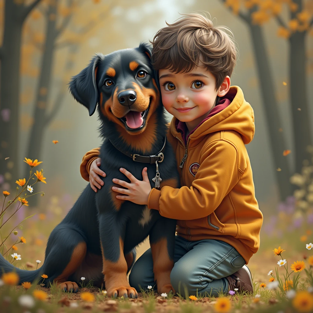 Make a picture of a Belgian Malinois dog with a child