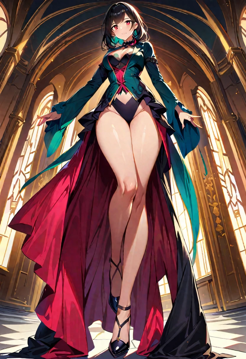 1girl, Angle from below:1.8, The girl bends forward to show off her breasts、legs apart, (Blade), (Tanned shiny black skin:1.6)、Glowing Eyes, ((Sexy evil grin)), (10 years old girl), blondes、Twin tails、forehead、Small breasts, hat, ((((arabian clothes, see-through)), (headband), (Areola Slip), small breasts, (jewelry)))、desert, ((sahara))、foot, ((foot on penis))、(手を頭の後ろで組む)、arm pits, (ass), ((footjob)), 1boy, penis, ((eject cum)), 