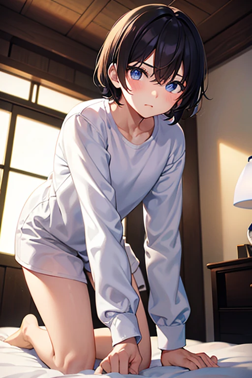 masterpiece,hentai,32k,Super detailed,Ultra-detailed, Toddler clothes, Crying face, Short brown hair, Lying on my back, A small-faced toddler being forced into vaginal sex by a man, {{A man is forced to have vaginal sex with a young who is sleeping in his bed.}}, NSFW
