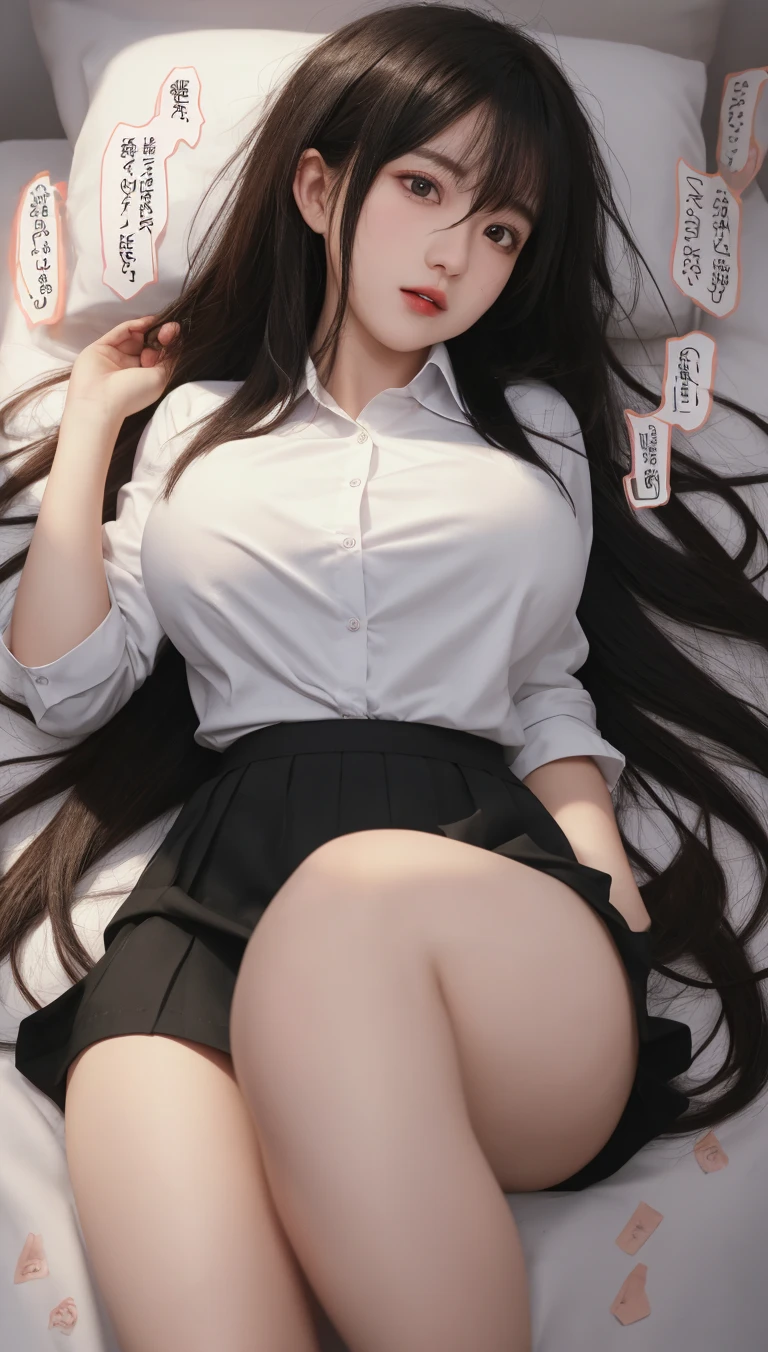 ((complete anatomy, anatomically correct, very detailed 피부))), 1 woman, ((Thai University Uniform:1.6)), from the front, shiny skin, detailed head, detailed face, detailed eyes, (long hair:1.5, brown hair:1.7), Natural bangs, beautiful body, normal breasts, beautiful thighs, beautiful bridge, camel toe, ((Detailed fabric texture, button down white shirt, belt, black tight short skirt:1.6, torn skirt:1.7, high heel shoes)), white panties, beautiful scenery, summer, (lie on your back:1.4, Both arms were tied with rope to her stomach.:1.5), (((closing eyes:1.6)), (Sleep), lying in bed, (8k, top quality, masterpiece :1.2, very detailed), (realistic, realistic:1.4), Beautiful illustrations, Natural lighting, whole body,