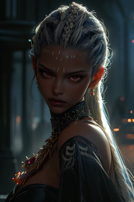 masterpiece,best quality,absurdres,high details,8K,photorealistic,amazing body,at distance,cowboy shot,posing,flirting,(playful gaze, smirking:1.1),1girl,<lora:Queen Marika-v1.2.1-lc:0.7>,queen marika,jewelry,armlet,necklace,elden ring,castle on background,<lora:Cracked Skin:1>,glowing cracks,cracked skin,shattered skin,fractured skin,broken skin,(blonde hair:1.4),braid,yellow eyes,<lora:wrenchsfantasy:0.7>, wrenchsfantasy,fantasy,glowing,glowing eyes,, (intricate details:0.9), (hdr, hyperdetailed:1.2)