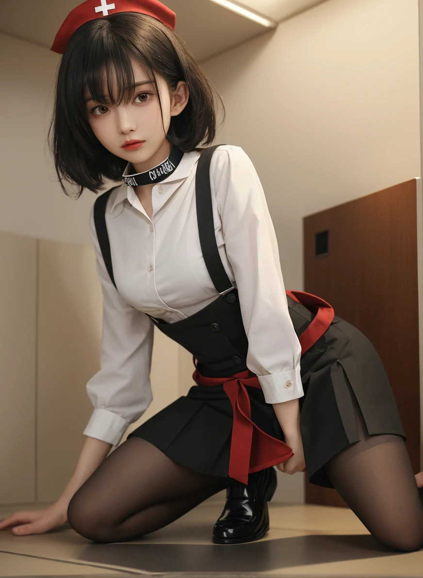 1girl, woman, masterpiece, best quality, highest quality, cinematic lighting, (volumetric lighting), extremely detailed CG unity 8k wallpaper, focused, 8k wallpaper, extremely detailed, ultra realistic, photorealistic, sharp focus, absurdres, (HDR:1.2), (high contrast), photograph, detailed and intricate, instagram, portrait, highly detailed, digital painting, artstation, concept art, smooth, sharp focus, illustration, cinematic lighting, (big breast:1.2), medium shoulder, ruanyi0202,makima,belt,torn clothes,torn pantyhose,pussy,nipples,white shirt,black gloves,black necktie,black skirt,no panties,stiletto heels,sleeveless shirt, (whole body).