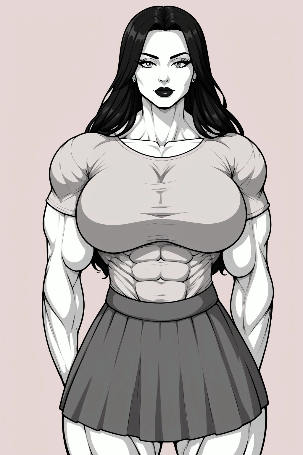 1girl, full figure fit female warrior , black hair, line art,  flat colors, nude, nsfw, masterpiece, high quality, 8k, best_quality, simple background, 
<lora:lineart:1>,