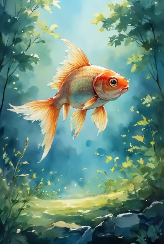 Best quality, very good, 16K, Ridiculous, Very detailed, Gorgeous(Goldfish)))，Made of translucent Ceramics, Background grassland（（A masterpiece full of fantasy elements）））， （（Best quality））， （（Intricate details））（8K）