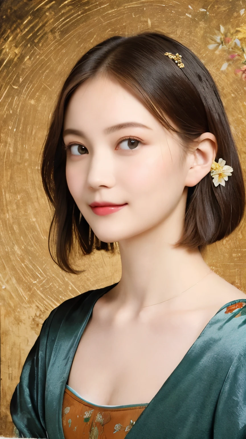 290 (20-year-old woman,Short Hair) , (A kind smile) , (palace), (colorful), (Leonardo da Vinci paintings), flower, Mechanical Engineering Background