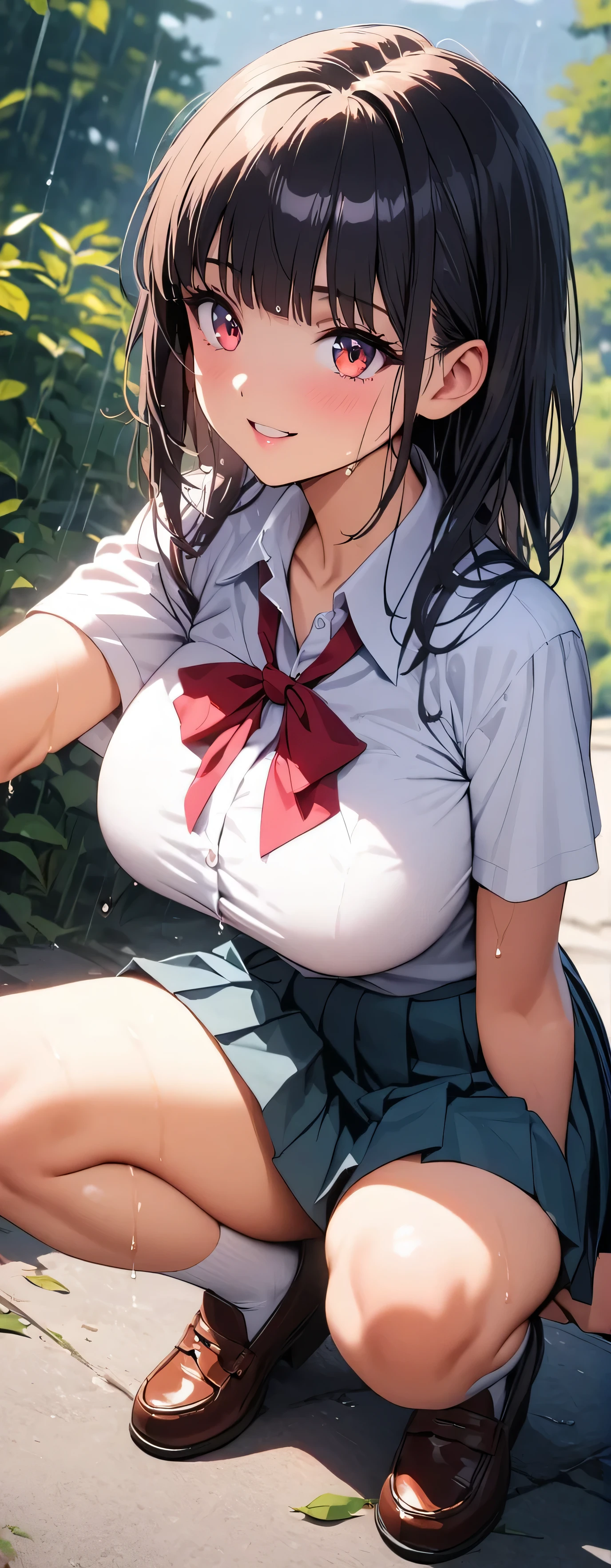 NSFW,((1man with 1woman,Having sex)),Riding on top of a naked man,Hand down,Slouched,vaginal,SEX,cum shots,bared  chest,show off nipple,Revealing clothes,Rin Shibuya, Black hair, (Green eyes:1.5), Long hair, Blake Black Skirt, Black socks, Collared shirt, green necktie, knee high, Long sleeves, Miniskirt, neck tie, Pleated skirt, School uniform, Shirt, Skirt, sox, Striped,  blushed face,Smile with open mouth,stripe tie, White shirt, wing collar